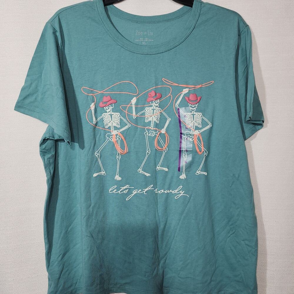 Skeleton cowboys ''Let's get rowdy'' shirt women's XL by Zoe Liv